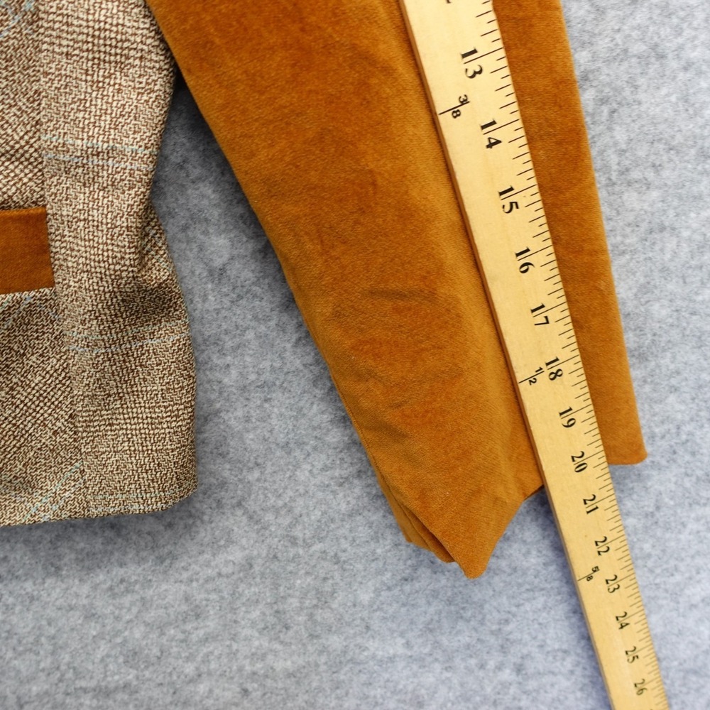 Vintage Tweed Jacket Womens L 12 Brown Plaid HARVE BENARD Velvet Mandarin Collar - Picture 8 of 16